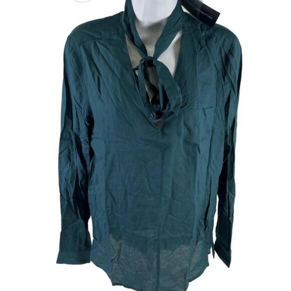 French Connection Tops - NWT French Connection Jewel Green Tie Neck Button Up Shirt Womens Size 8